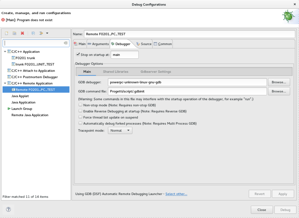 Configurazione debugger remoto